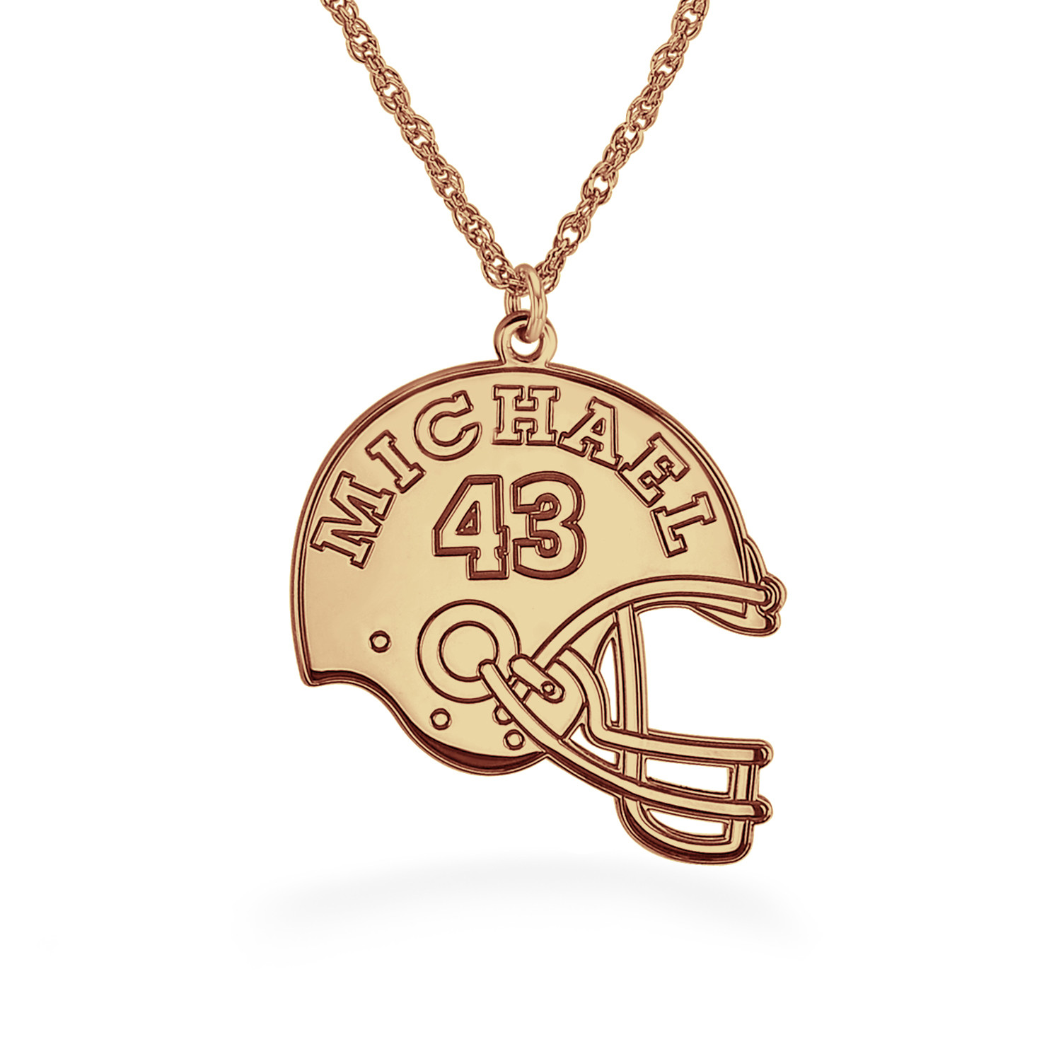 K&C 14k Yellow Gold #1 Football Story with Helmet Pendant on 14K Yellow Gold Rope Necklace 