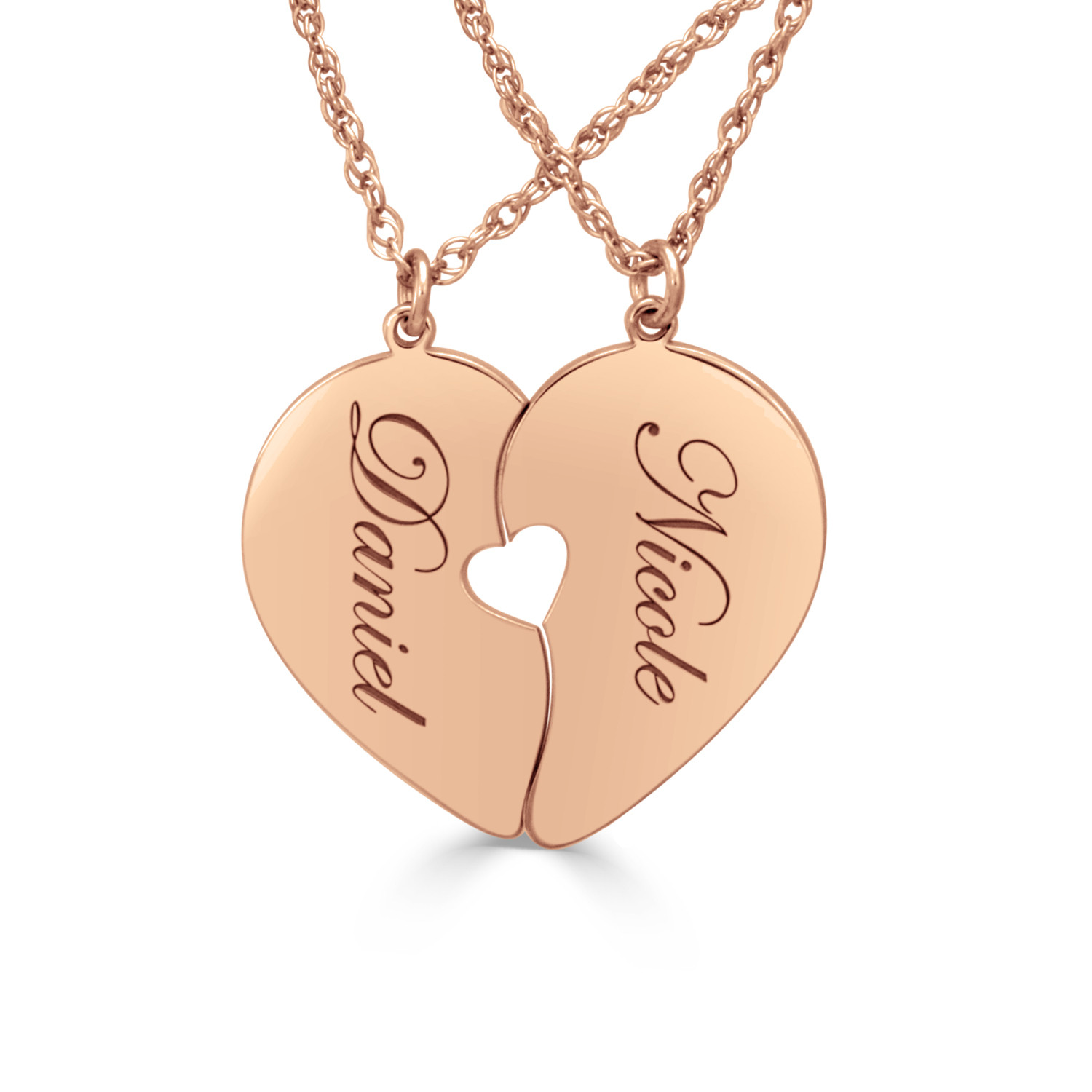 Floral Hand Engraved initials Signet Monogram Heart Necklace Charm Pendant 14K Rose Gold / Front Side Only