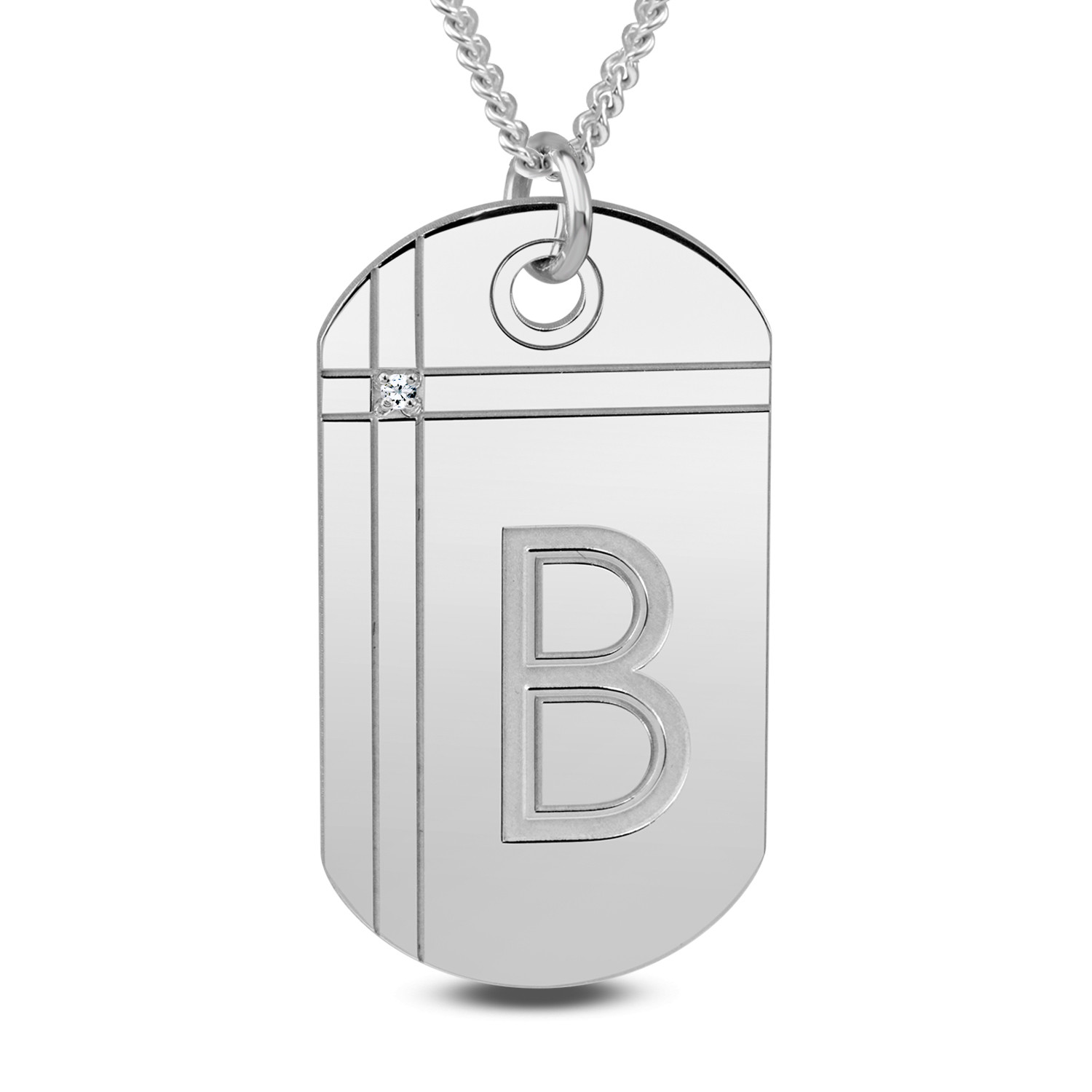 Personalized Gold Dog Tag Pendant - Classic Large Tag Pendant Sterling Silver / Times Roman
