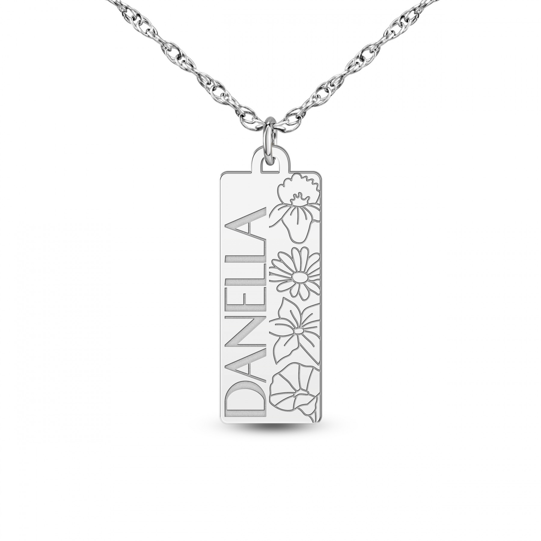 Birth Flower and Name Tag Pendant Necklace | Banter