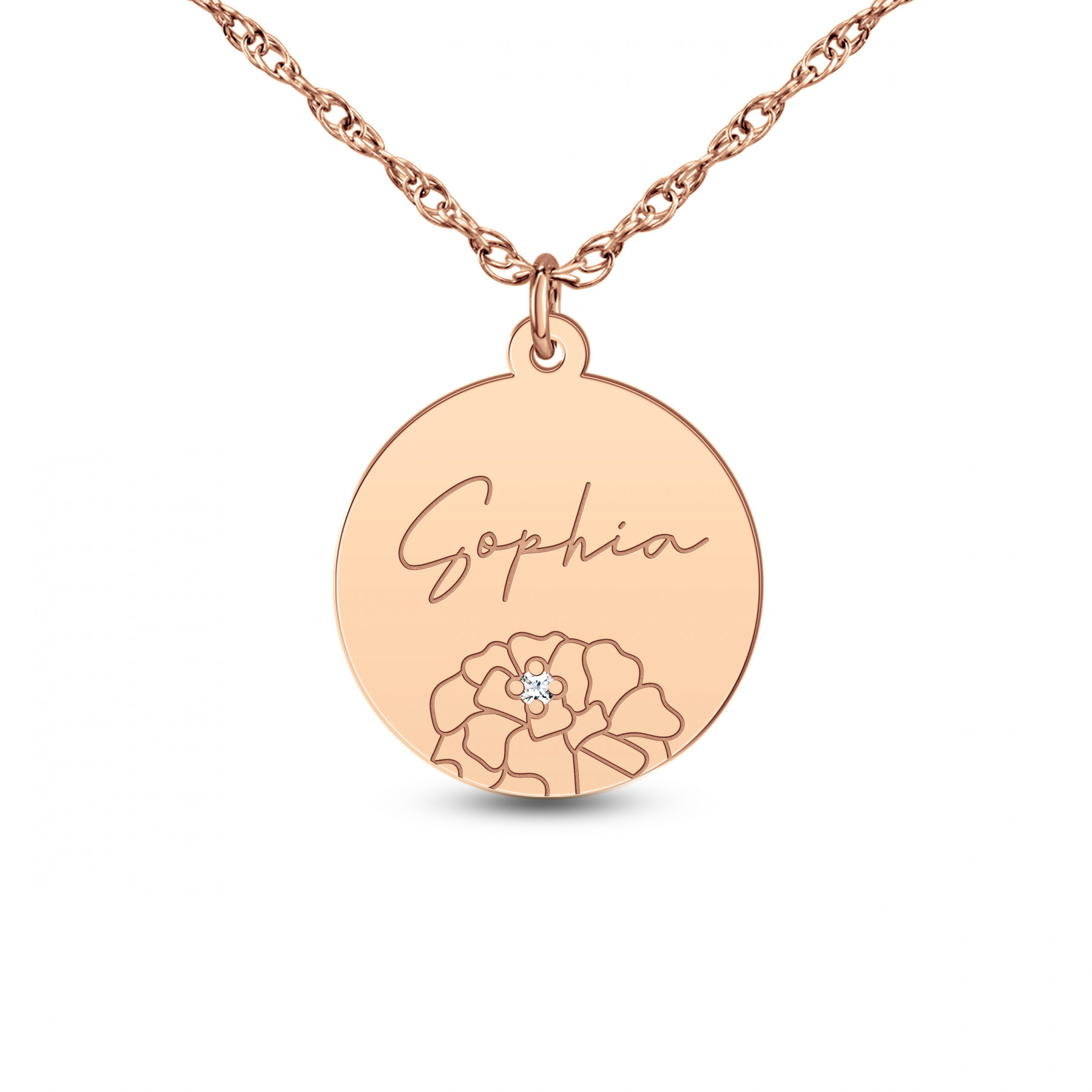 Birth Flower and Name Disc Pendant Necklace | Banter