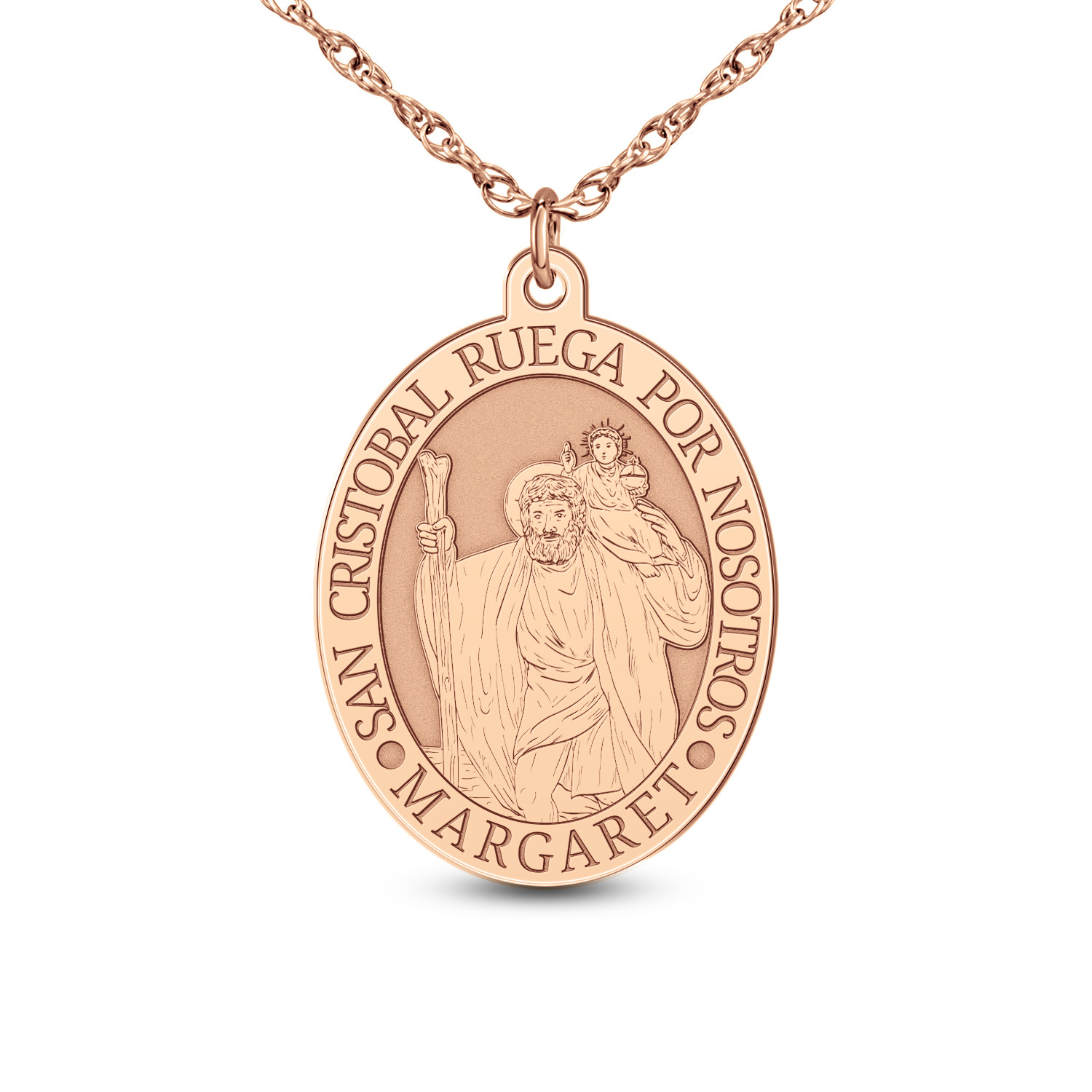 Engravable Oval Saint Christopher Pray for Us Pendant (1 Line and  Language)