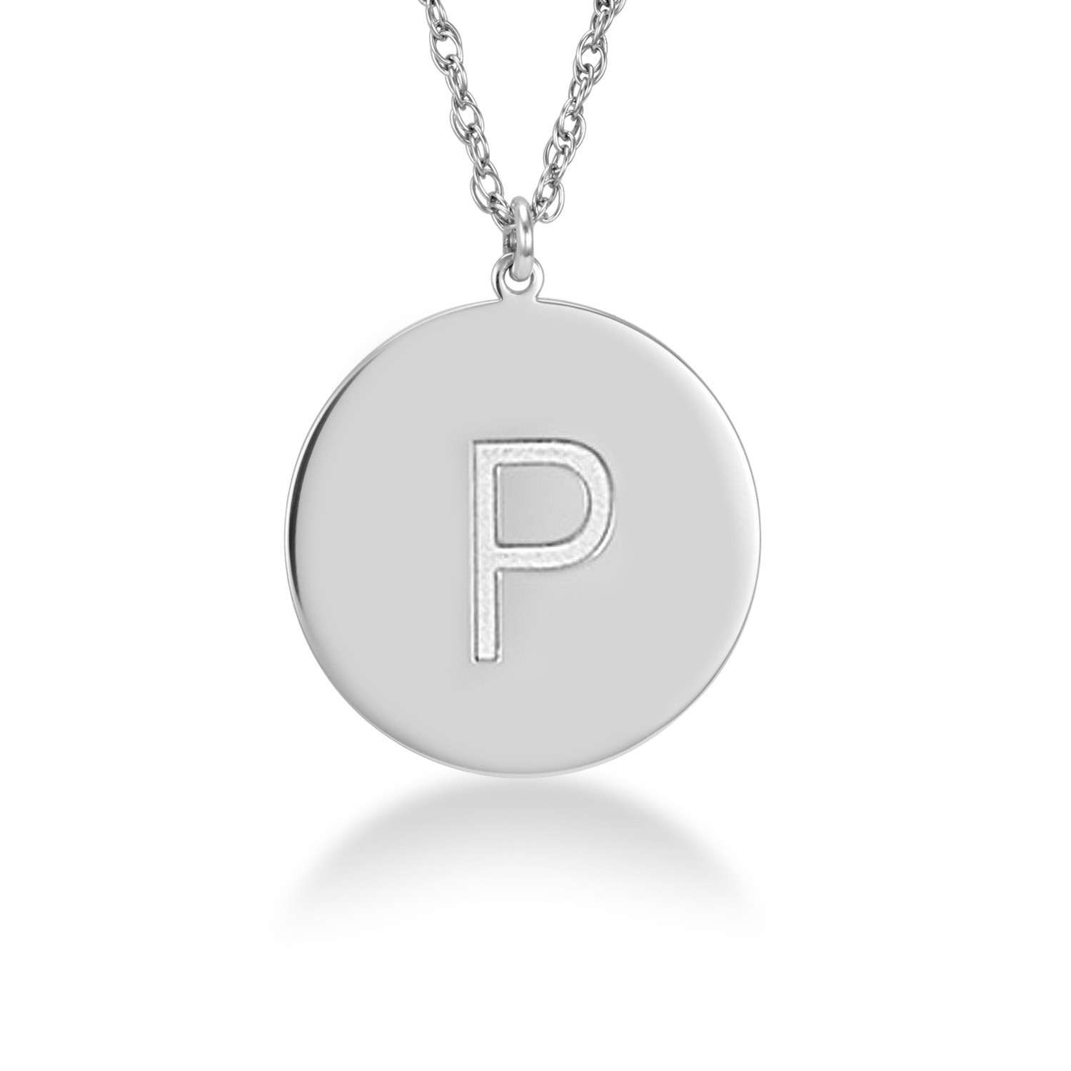 1 inch 14k White Gold Monogram Engraved Disc Charm Necklace