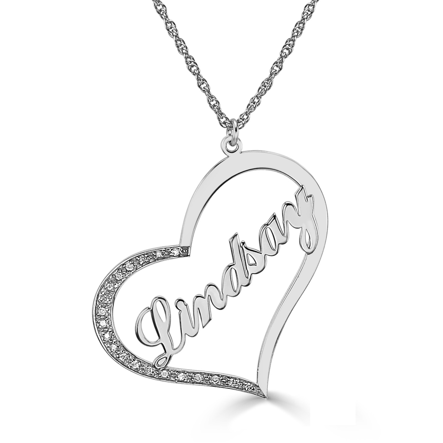 Diamond Tilted Heart Necklace, Silver or White Gold  Jewelry by Johan -  10k White Gold - Jewelry by Johan