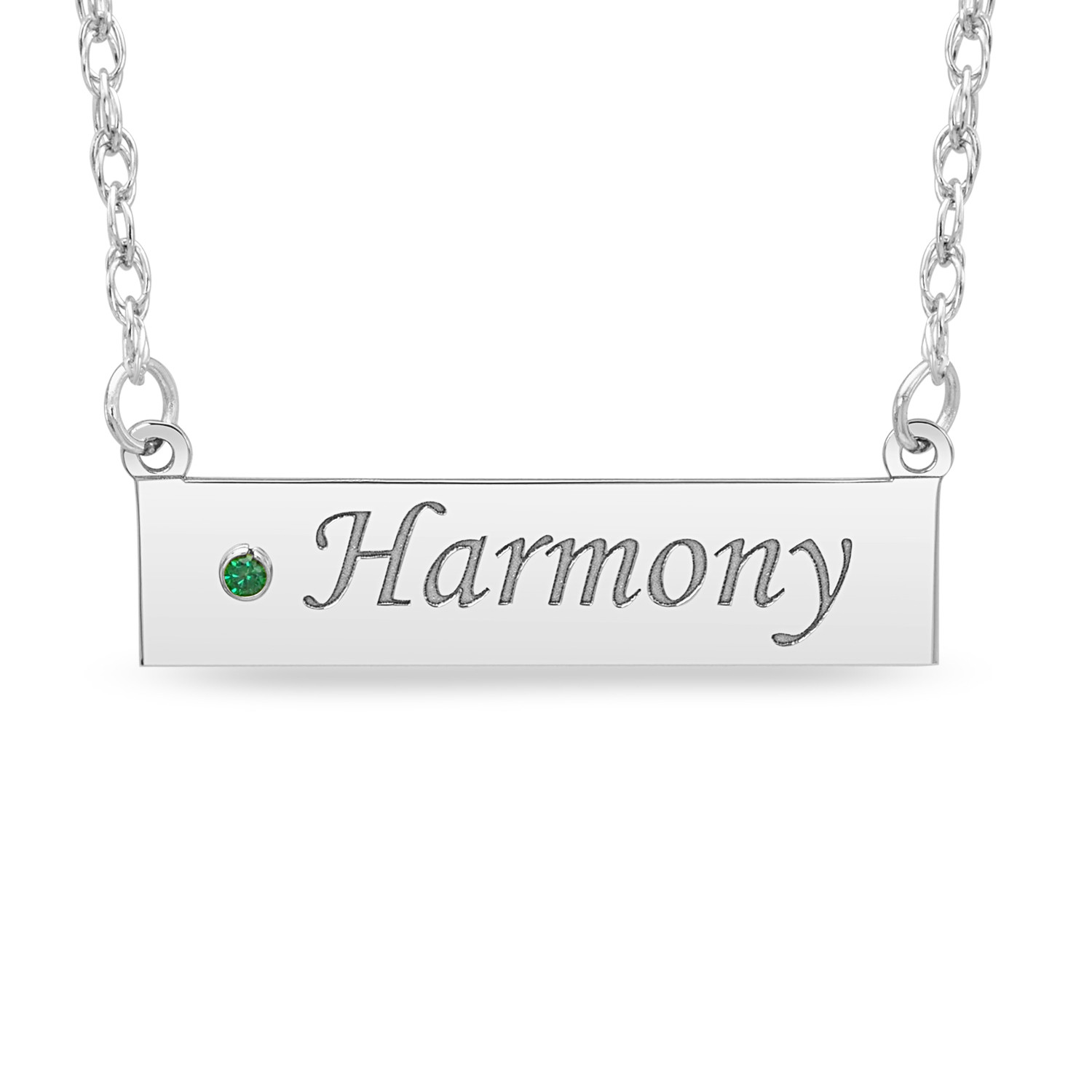 Simulated Birthstone and Engravable Name Bar Necklace (1 Line and