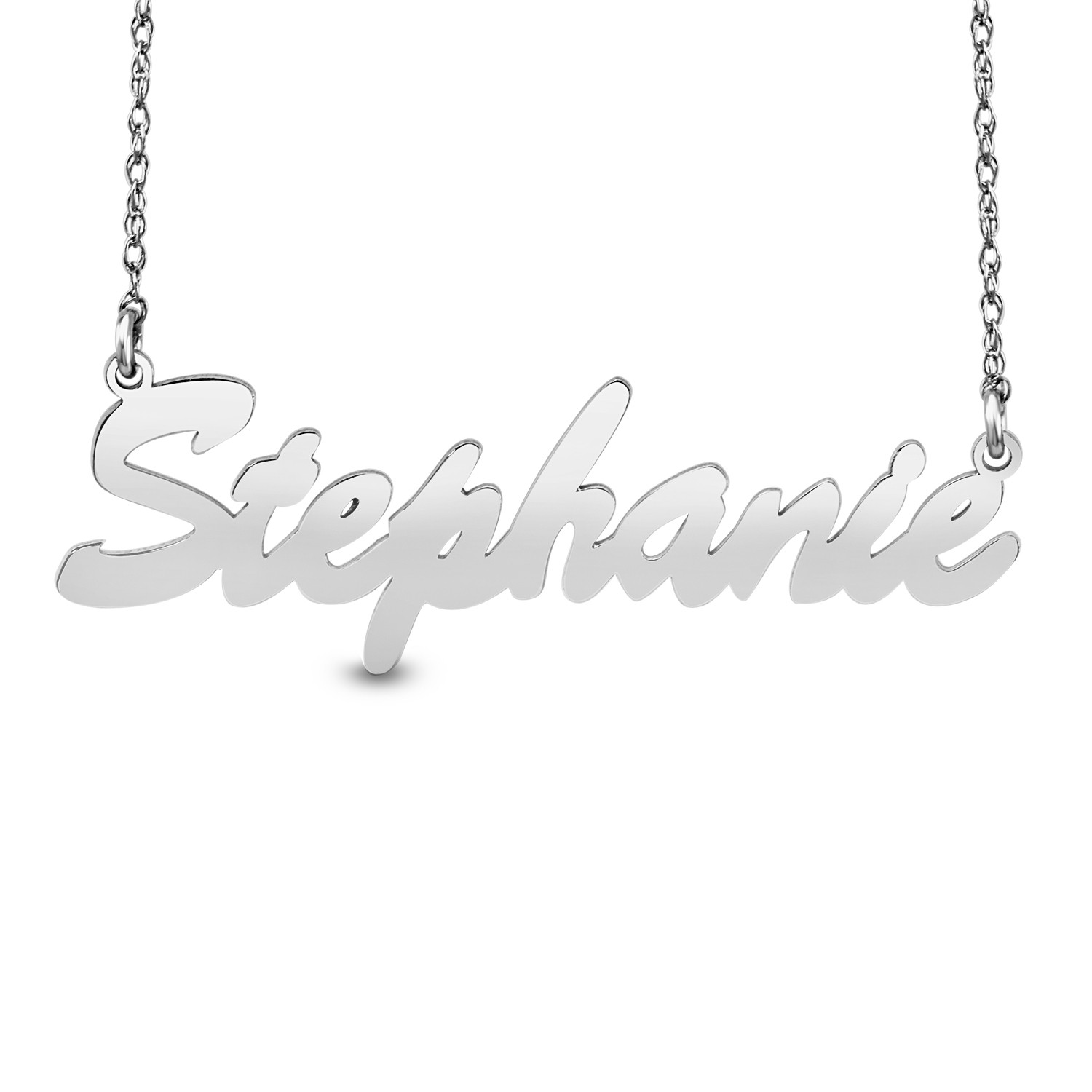 HI Polish Name Pers Necklace - 9 letter max 1 Uppercase letter (Example: Stephanie S=11.0mm x 1.75" e=6.33mm)