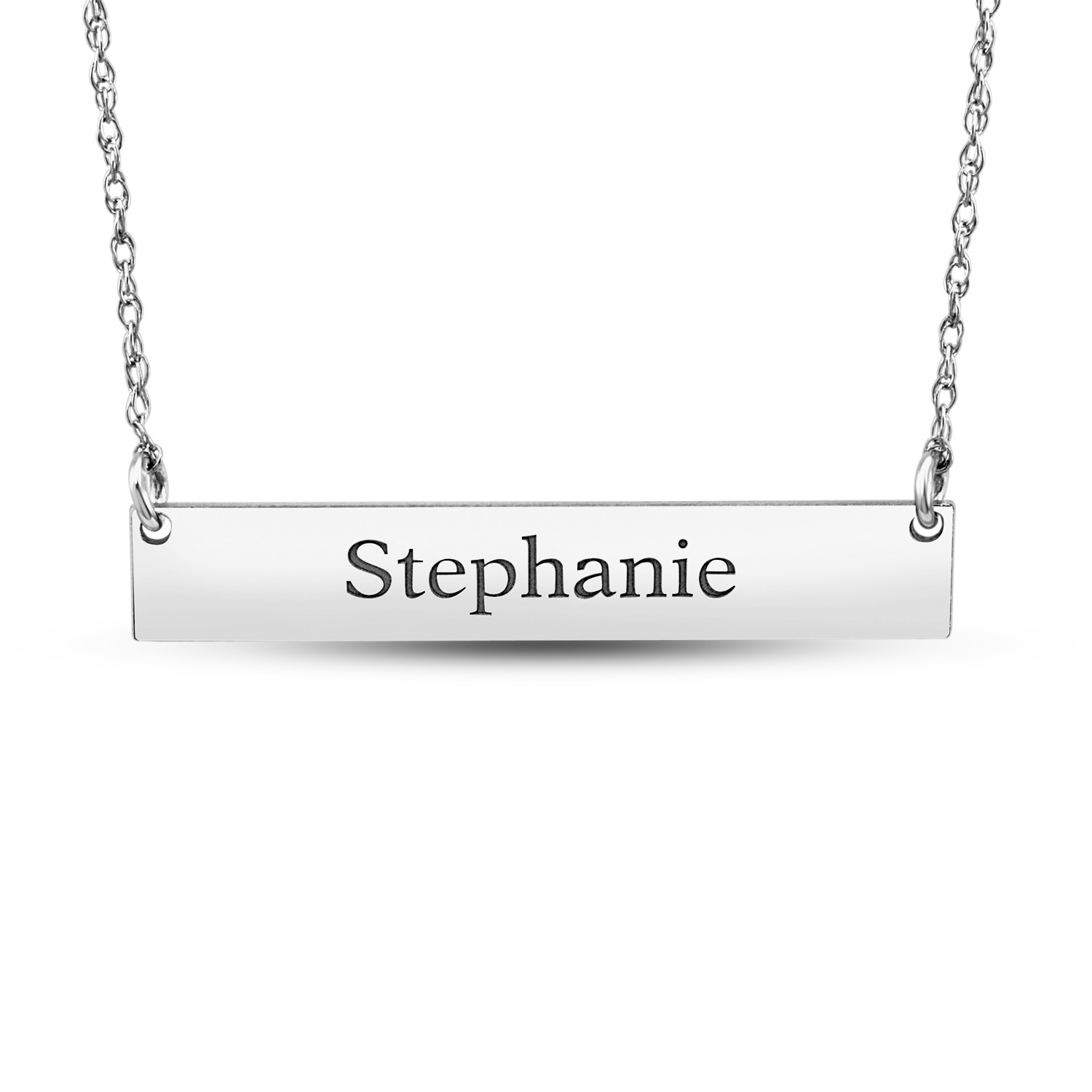 6 x 34mm Hi Polish Bar Pers Necklace - 16 character max, Stephanie 6mm x 34mm