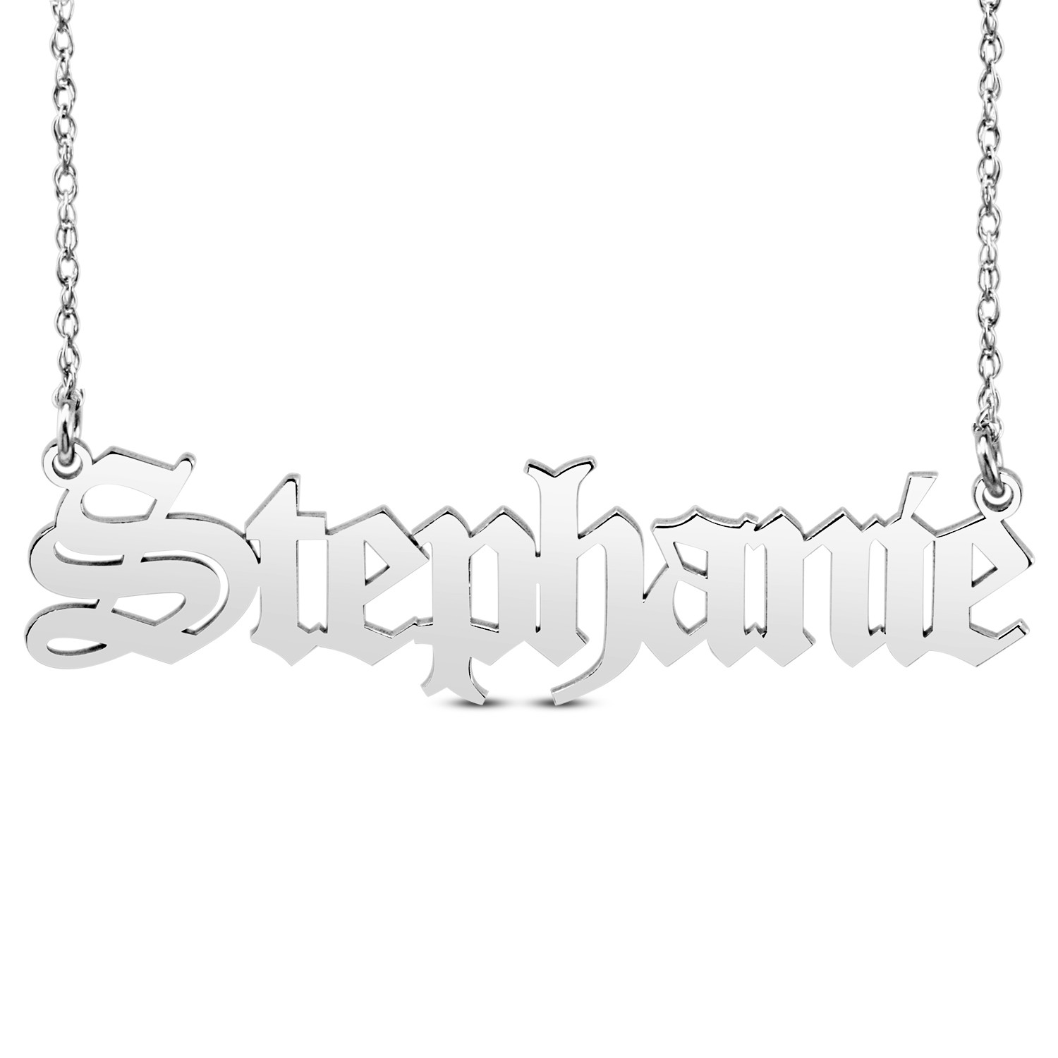 HI Polish Name Pers Necklace - 9 letter max 1 Uppercase letter (Example: Stephanie S=9.95mm x 1.76" e=7.22mm)