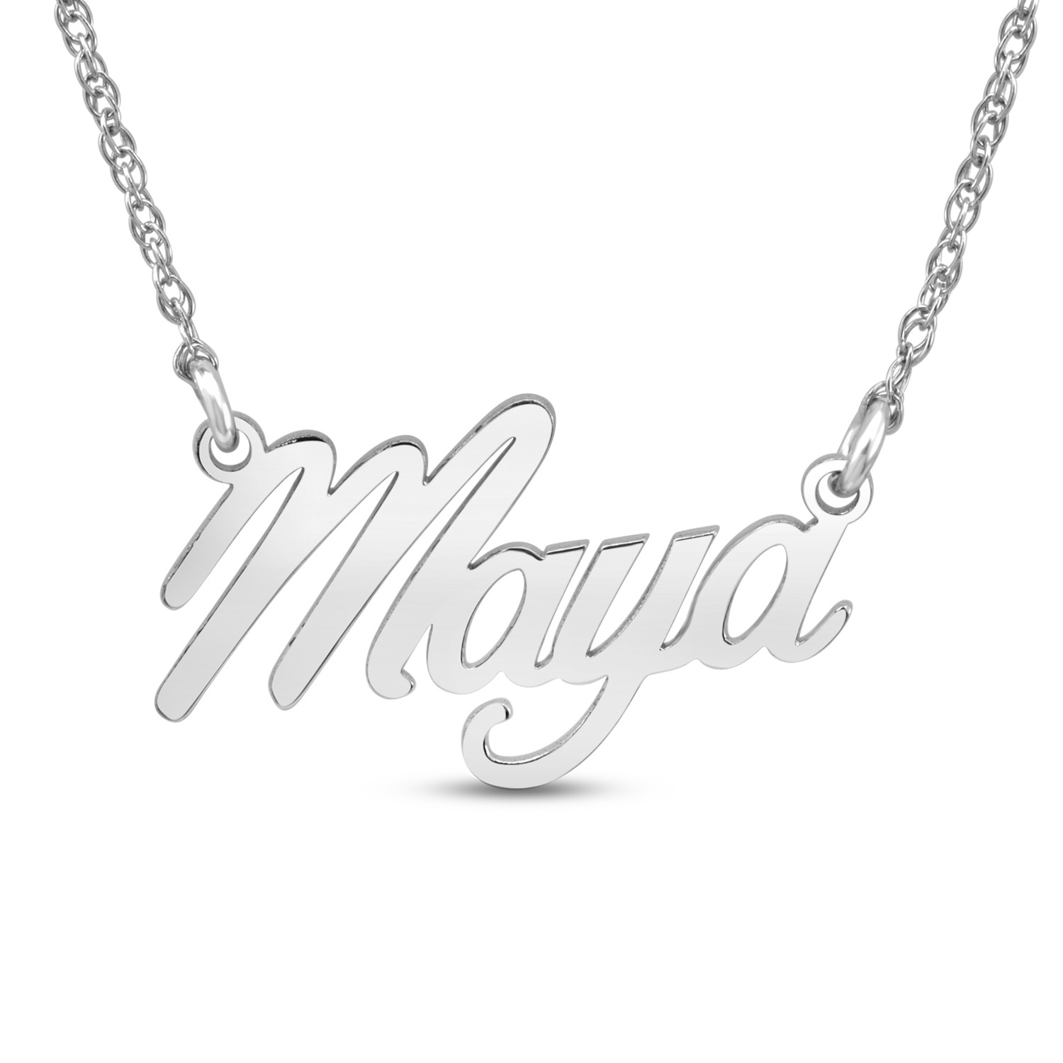 Uppercase Block Letter Charm Name Necklace in Sterling Silver with 14K Gold  Plate (1 Line)