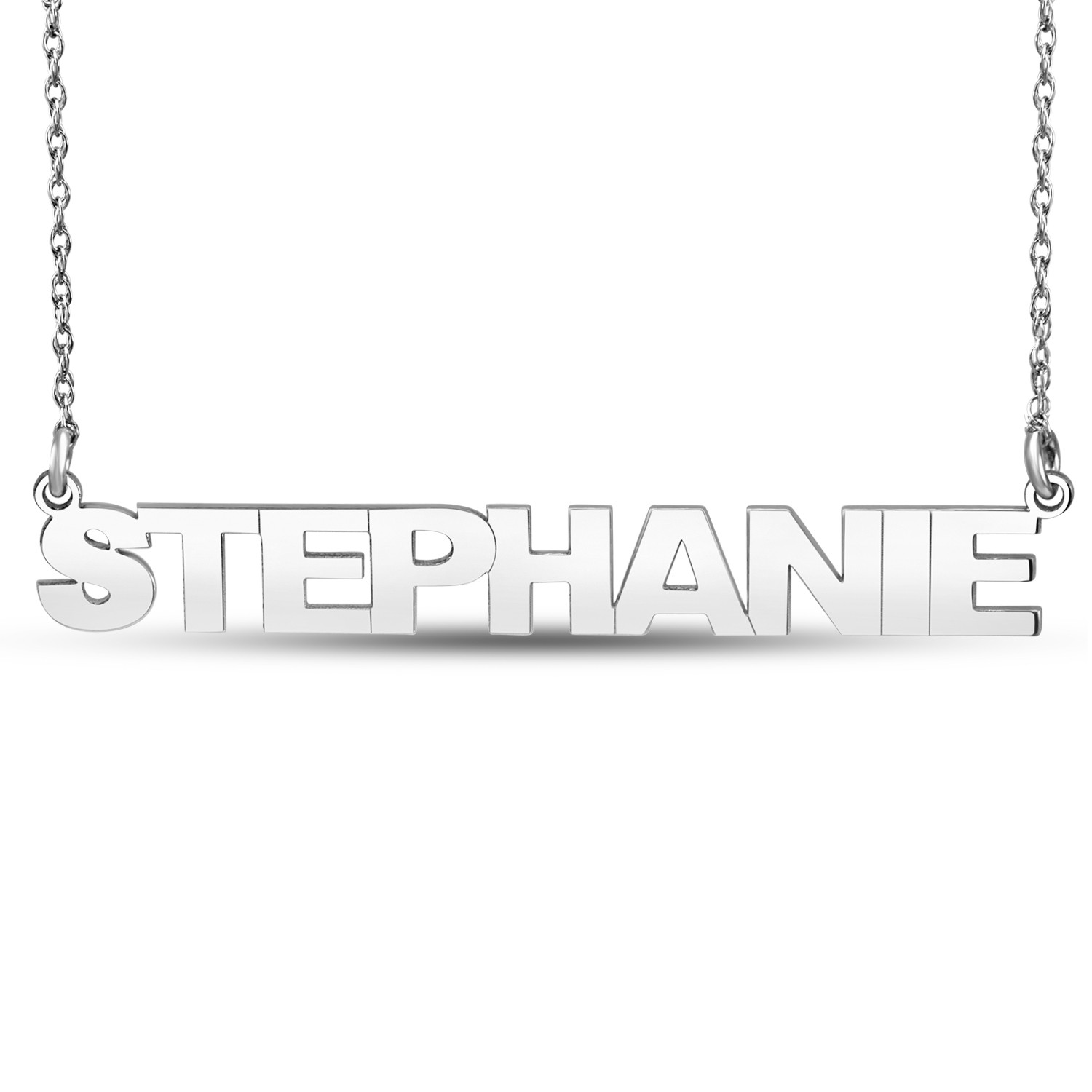 Uppercase Block Letter Charm Name Necklace in Sterling Silver with