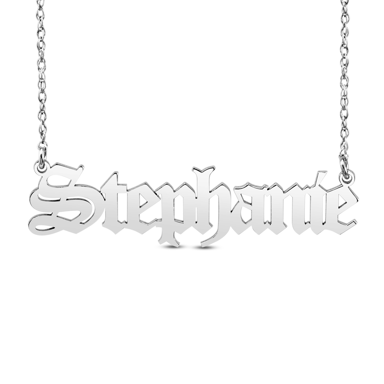 HI Polish Name Pers Necklace - 9 letter max 1 Uppercase letter (Example: Stephanie S=8.02mm x 1.84" e=6.77mm)