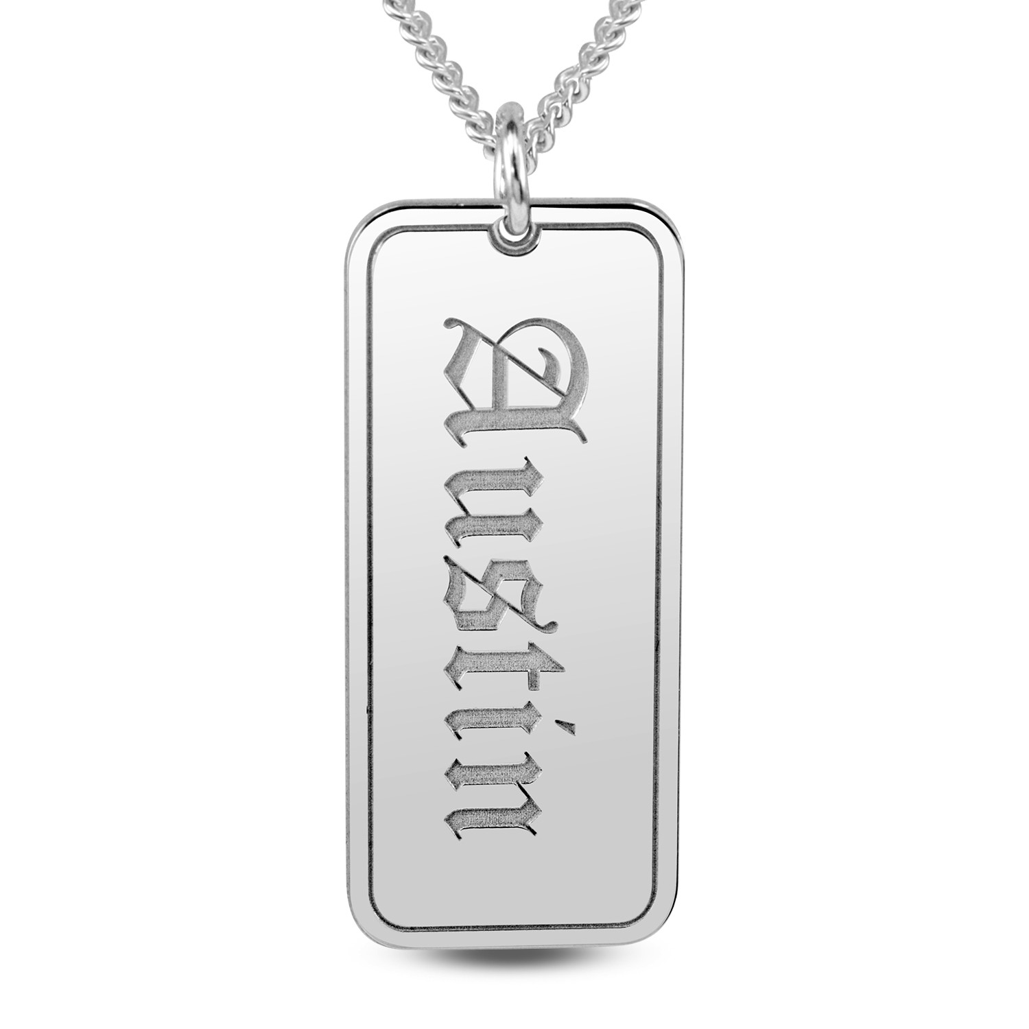 Men's Solitaire Cubic Zirconia and Gold-Tone Stainless Steel Dog Tag  Pendant Necklace