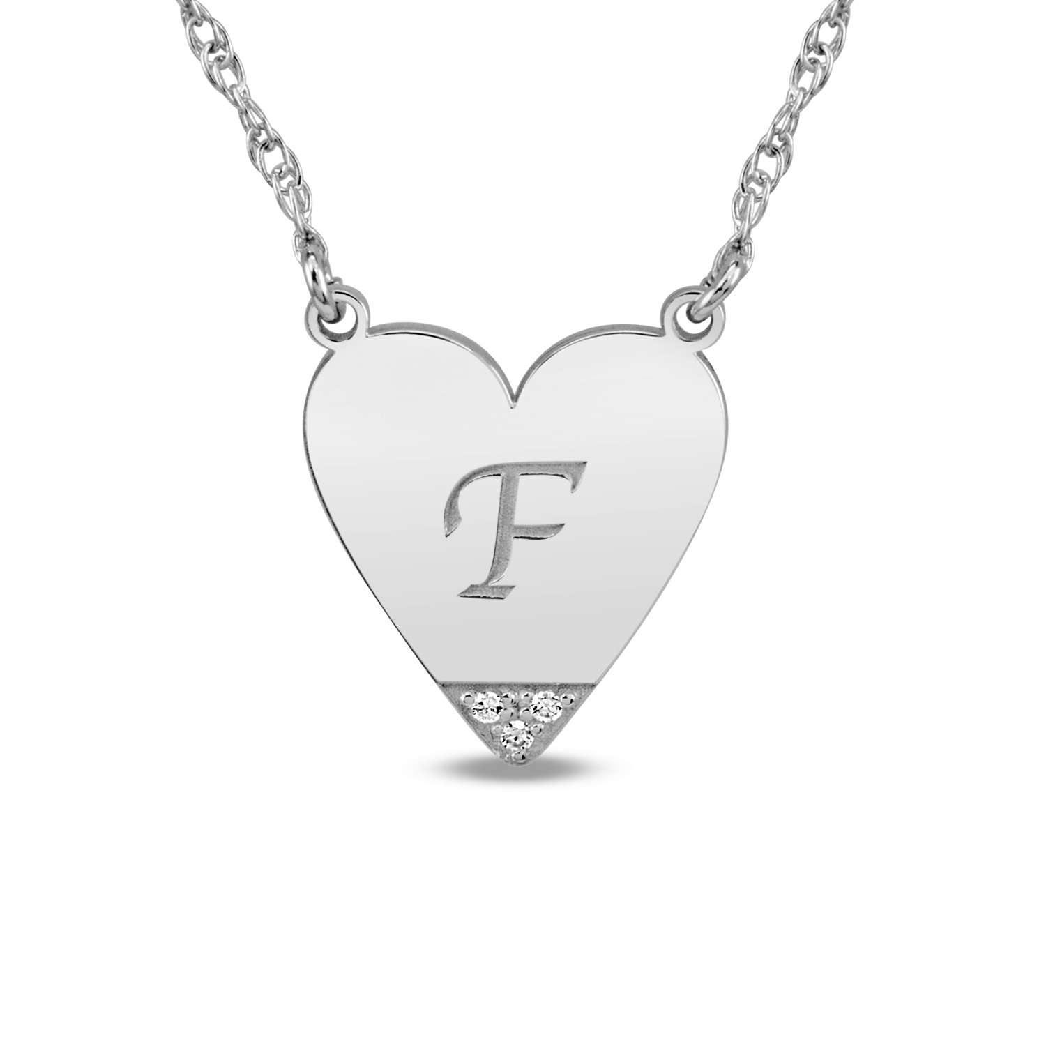 Diamond Accent Engravable Initial Heart Necklace (1 Initial