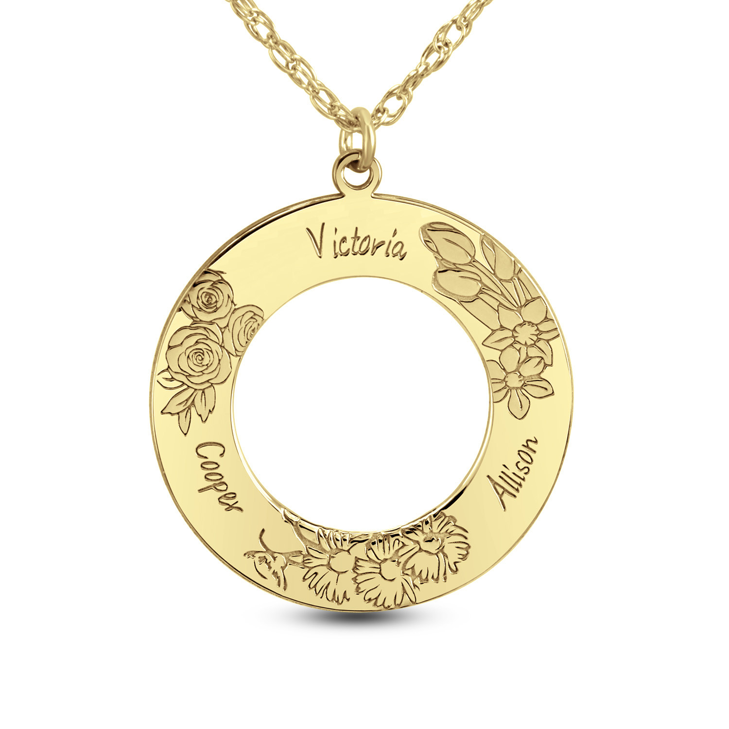 Birth Flower 25.0mm Circle Disc Pendant (1-5 Lines and Flowers)