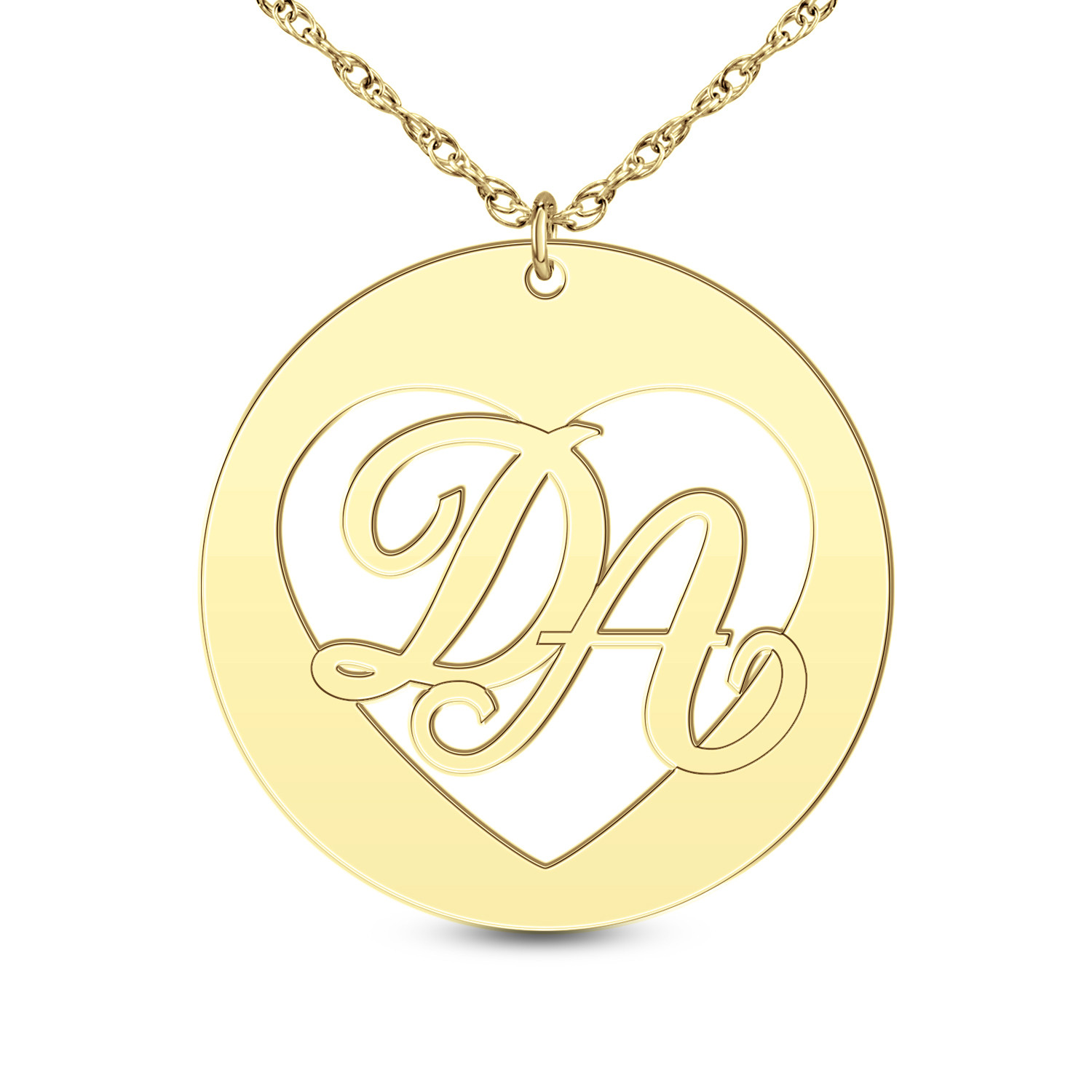 Couple's Tiered Uppercase Script Initial Cutout Heart Disc Pendant