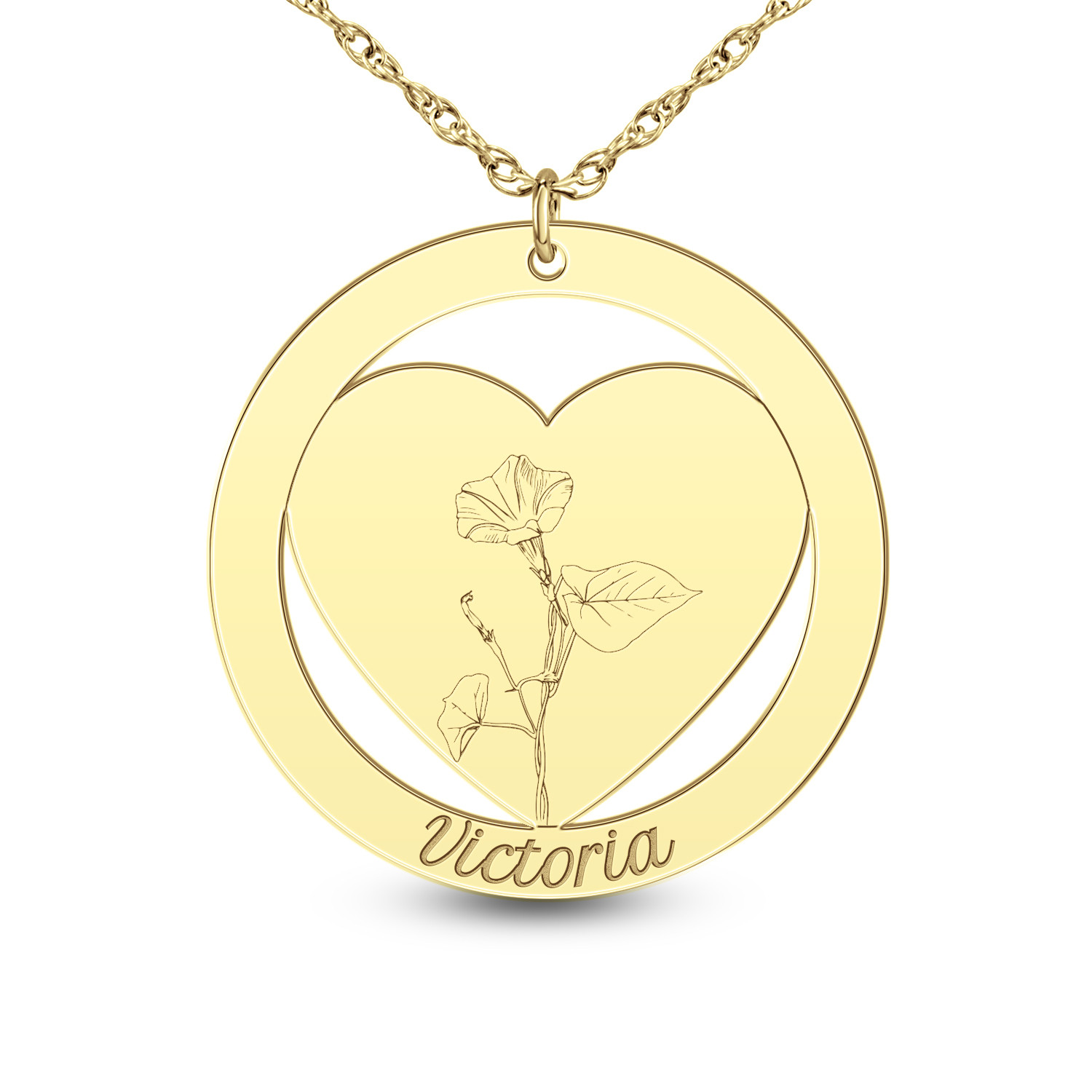 Birth Flower Engravable Heart in Circle Pendant (1-3 Lines and Flowers) |  Zales Outlet