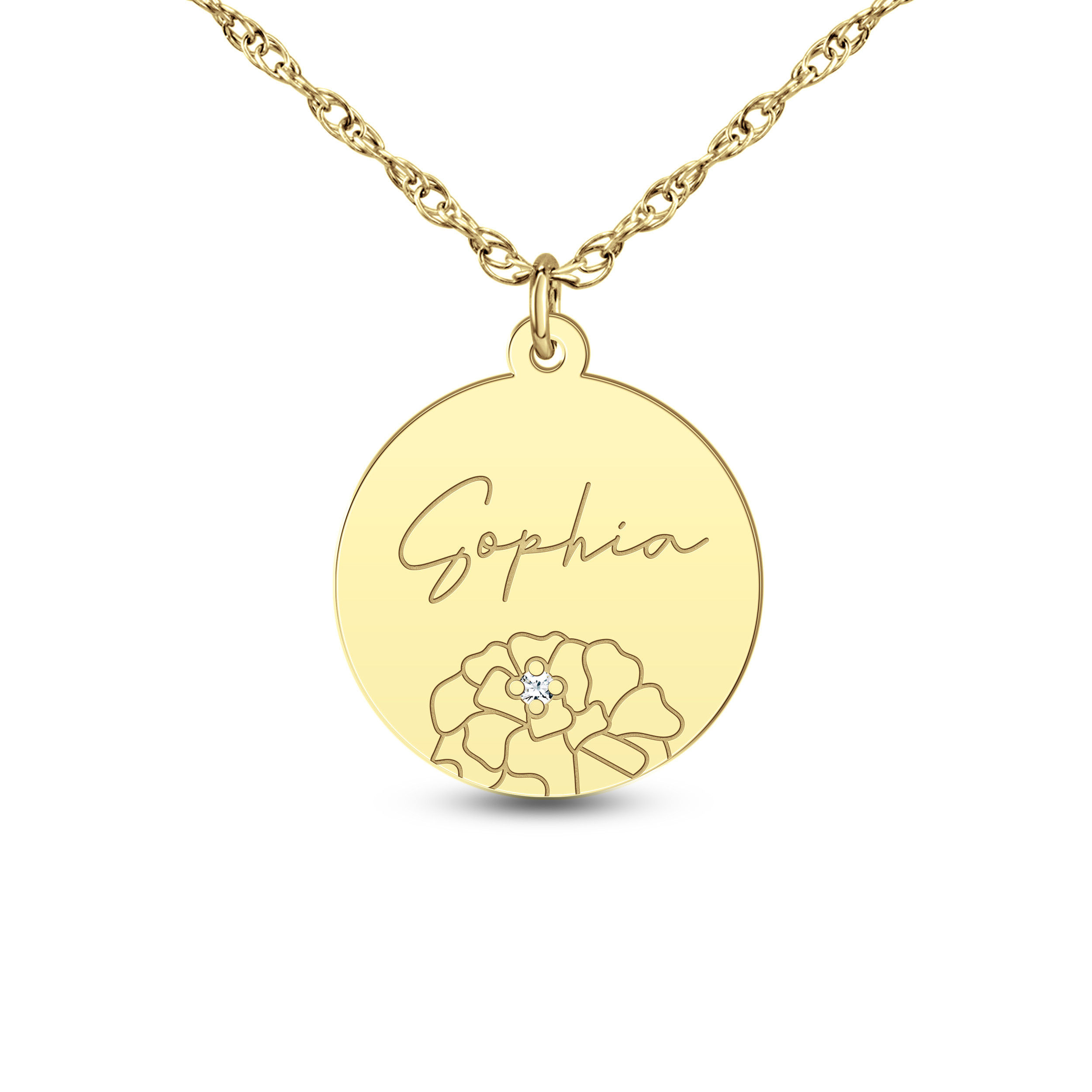 Birth Flower and Name Disc Pendant Necklace | Banter